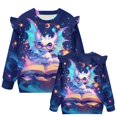 thumbnail image 5 of Uorisanigo Toddler Girl Sweatshirt Crewneck Long Sleeve Shirts Tops Kids Oversized Sweatshirts Fall Spring Clothing Ruffle Shoulder Curious Dragon Starry Pullover Hoodies Tops, 5 of 7