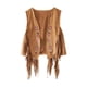 thumbnail image 1 of Chaleco con flecos para mujer, chaqueta hippie de gamuza con flecos de los años 70 para uso diario, fiesta e informal. Marrón, 1 of 8