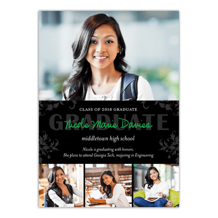 Scrolled Flat - Personalized Graduation Invitation - Blooming Scroll - 5 x 7 Flat