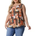 thumbnail image 4 of Agnes Orinda Women's Plus Size Boho Tank Tops Pleated Round Neck Sleeveless Curved Hem Casual Beach Flowy Camisole Tee Shirts 1X Orange, 4 of 6