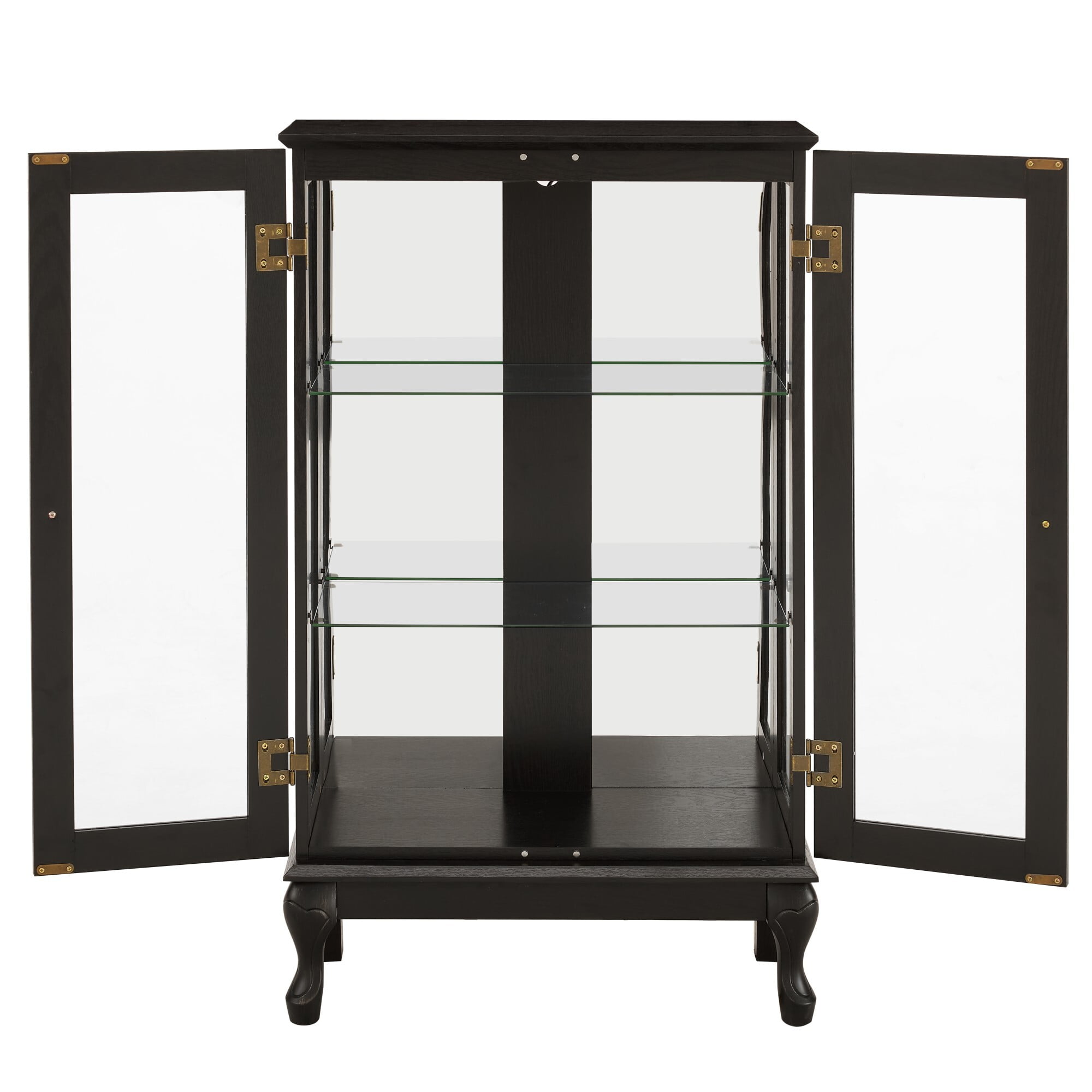 AENKYO Retro Glass Curio Cabinet with Light Bulb & Adjustable Shelves, Small Vintage Home Decor Display Case, Black