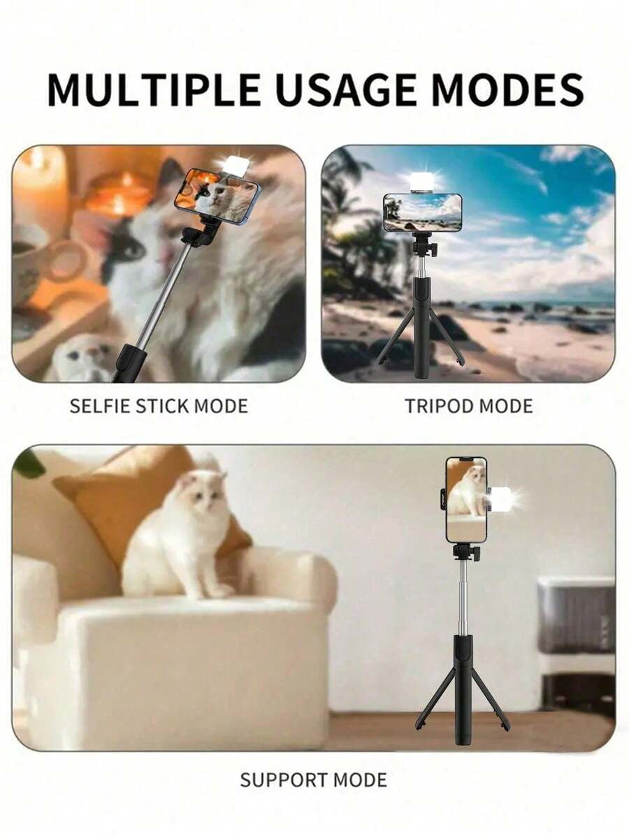 Bluetooth Selfie Stick Tripod with LED Fill Light & Remote, 360° Rotation Portable Phone Tripod for Vlog Live Streaming Travel Android iPhone