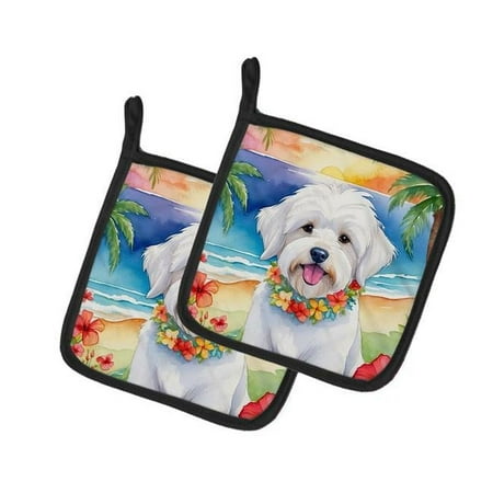 

7.5 x 7.5 in. Coton de Tulear Luau Pair of Pot Holder