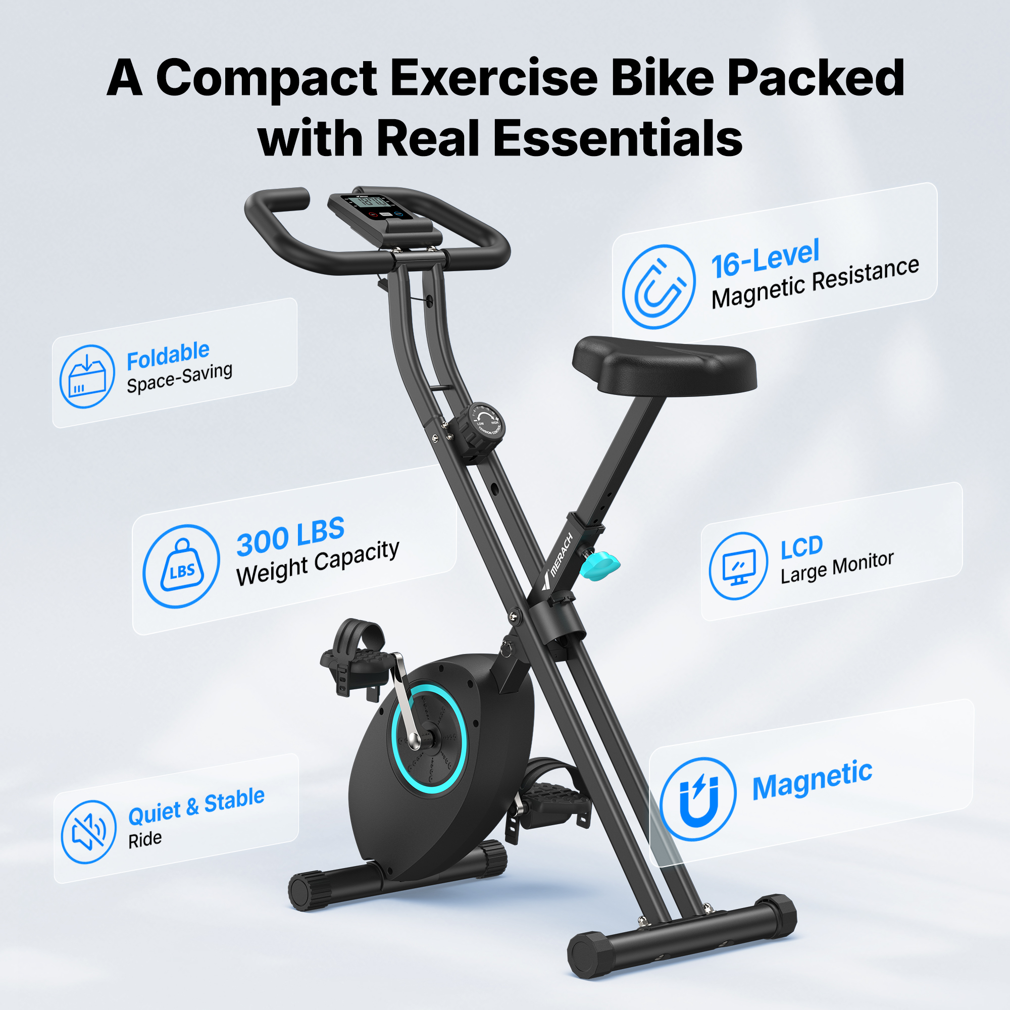 Merach Folding Exercise Bike with LCD Display photo 7