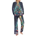 thumbnail image 4 of Puntoco Pijamas de mujer con cuello redondo, pantalones y bolsillo en la parte superior con estampado navideño para mujer, 4 of 5