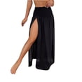 thumbnail image 2 of Uscallm Women's High Low Maxi Skirt Flowy Bohemian Casual Long Beach Skirt with Elastic Waist Summer Vacation Outfits, Black M, 2 of 6