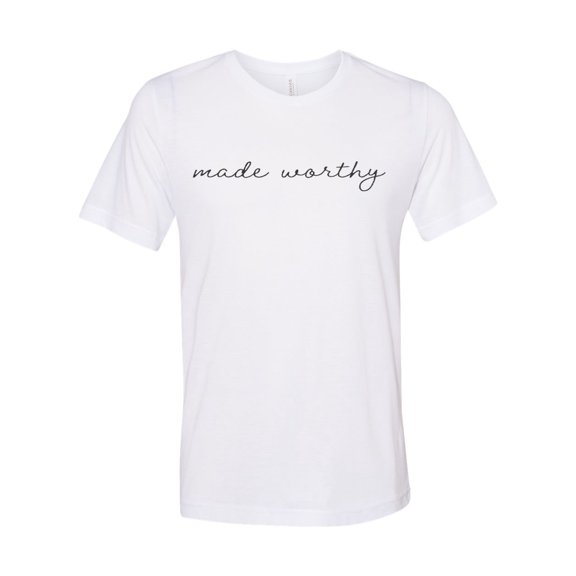 Christian Shirt, Made Worthy, Religious Shirt, Unisex Fit, Jesus Shirt, Gift For Her, Christian Apparel, Inspirational Shirt, Godly Shirt, White, LARGE