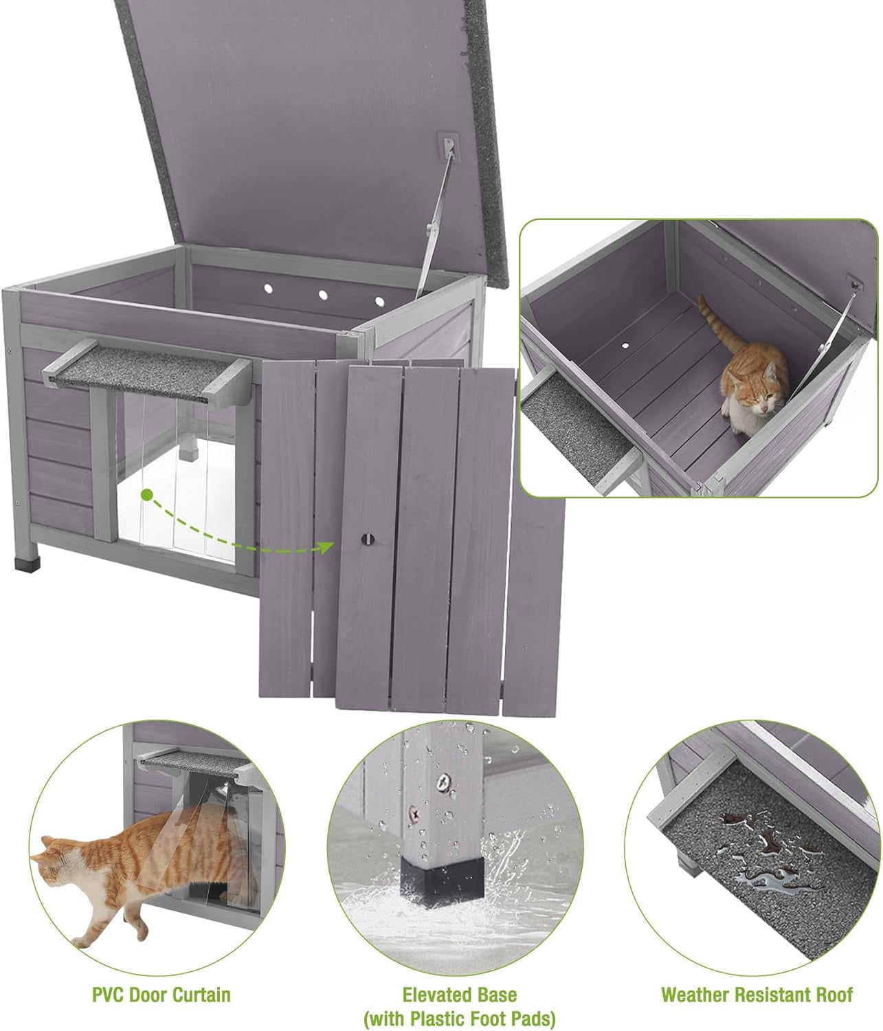 MEDEHOO Insulated Cat House with Insulated Liner for Outdoor Weatherproof, Wooden Outdoor Cat Shelter for Winter
