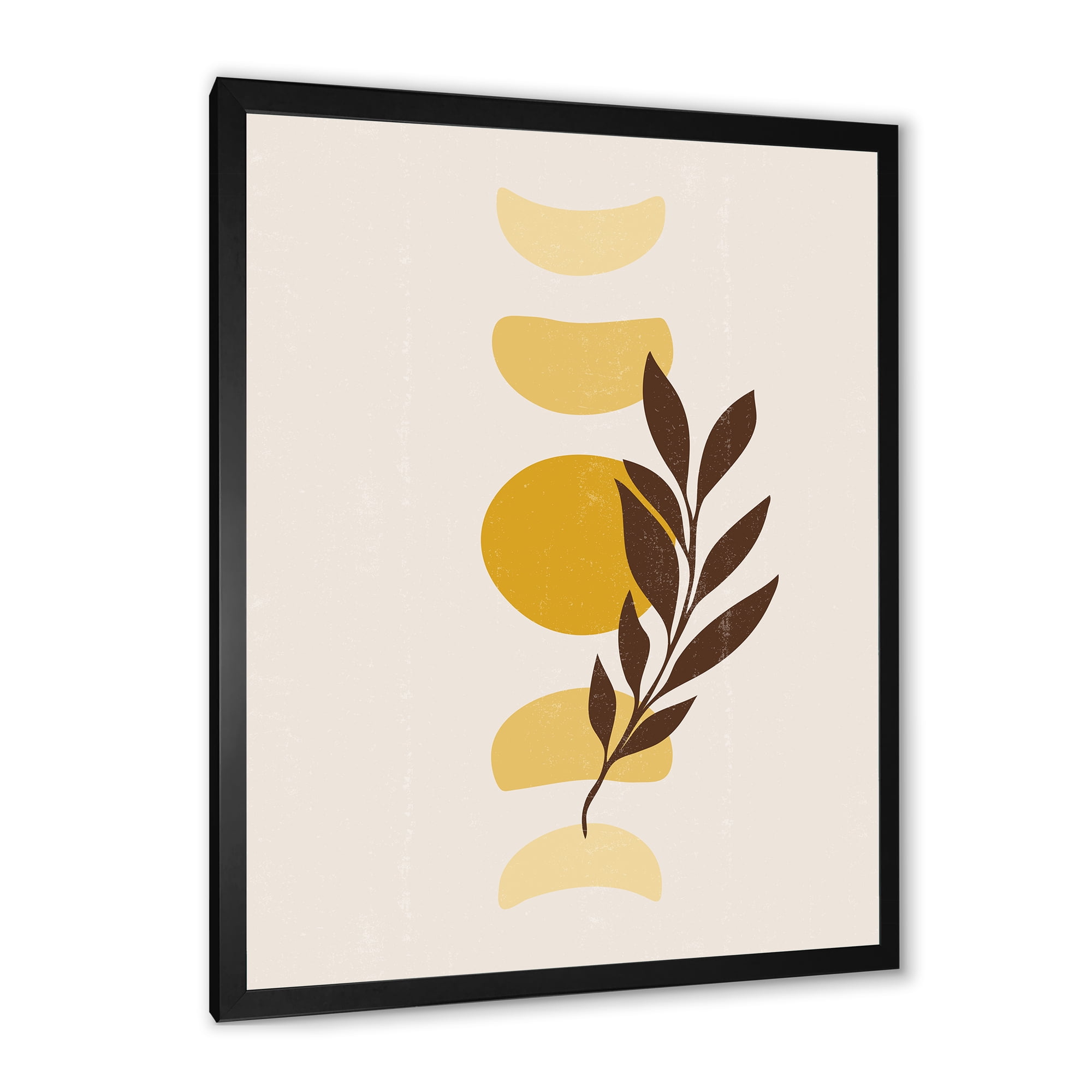 Designart 'Abstract Geometrical Moon and Sun With Leaf VII' Modern Framed Art Print
