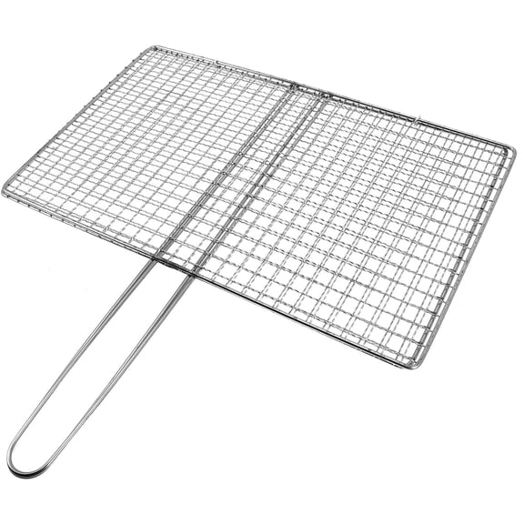 ETHZZLE Durable Stainless Steel Fish Grilling Basket, Plated Silver, Heat-Resistant Handle, Perfect for Outdoor
