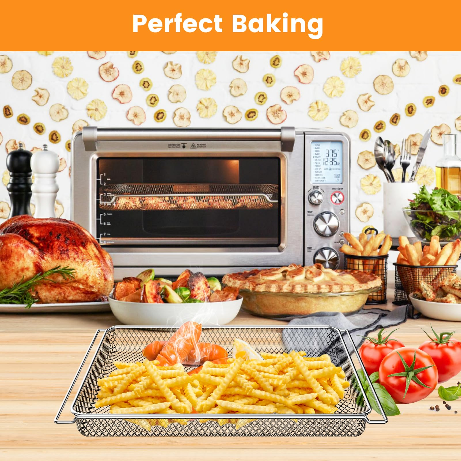 GCQ Smart Oven Air Fryer Pro Accessories for Breville BOV900 BOV950BSS, 3 Pieces Set 16.5" x 11.7" Dehydrate Mesh Baskets Tray for Breville Air Fryer Toaster Oven