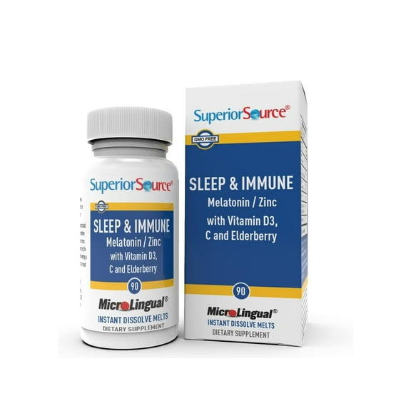 Superior Source Sleep & Immune - Health Supplement - Supports Immune System & Better Sleep - Contains Vitamin C, Vitamin D3, Zinc, Melatonin & Elderberry Extract - 90 Instant Dissolve Tablets