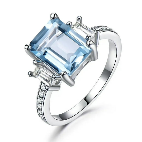 9x7mm Octagon Lab-Created Sky Blue Topaz & Diamond Engagement Ring in 925 Sterling Silver – Elegant and Romantic Jewelry for Women