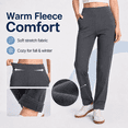 thumbnail image 4 of MASKERT Women’s Fleece Pants, High Waisted Casual Straight Leg Pants with Stretch, Warm Fleece Lined Slim Fit Pants with Zipper Pockets for Work Golf Hiking Daily Wear, 4 of 10
