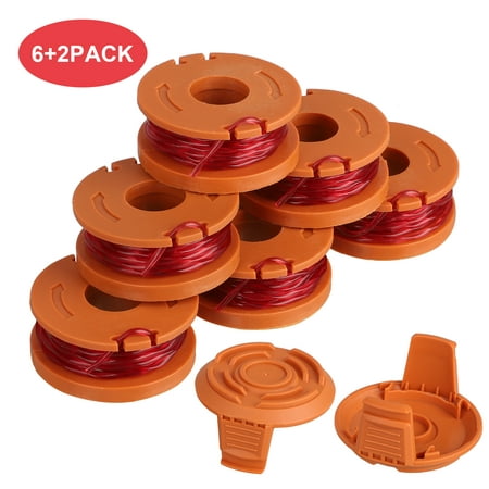 EEEKit  6-Pack Replacement 10-Foot(6Pcs) Grass Trimmer/Edger Spool Line and 2-Pack Cap, Compatible with Model Worx WG154 WG163 WG160 WG180 WG175 WG155 WG151 String Trimmer Weed
