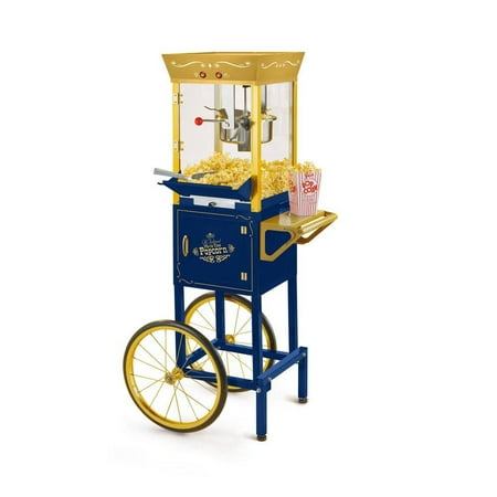 

600-Watts 8 oz. Navy Blue Vintage Professional Popcorn Machine Cart