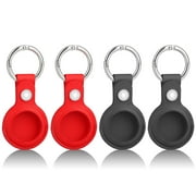 4pcs Anti-Lost Leather Case for AirTag, EEEkit Anti Scratch AirTags Holder Compatible with New Apple Tracker Device Key Finder 2021, Protective Case Cover with Keychain Ring Designed, Black+Red