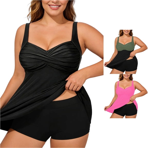 TIANZEN High Waist Tankini Top For Plus Size Swimwear Solid Color Swim Shirt With Built In Bra Bikini High Cut Swimsuit for Women
