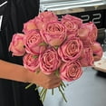 thumbnail image 4 of Kbndieu Artificial Pink Roses, Artificial Flowers for Home Decor Indoor, Fake Bouquet Faux Floral Arrangements Dining Table Centerpieces for Kitchen Bridal Wedding Party Valentines Day Decorations, 4 of 6