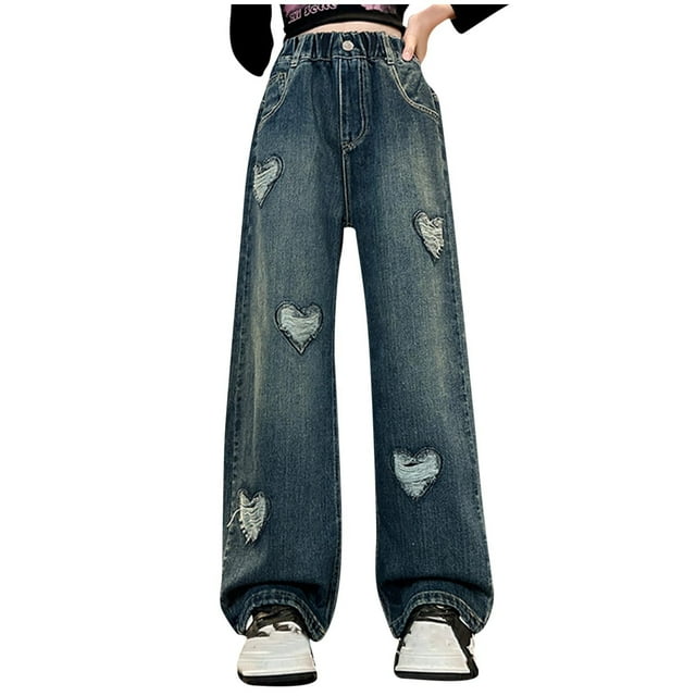 Girls' Straight Wide Leg Jeans | Comfy Stretch Denim Pants for Ages 5-15