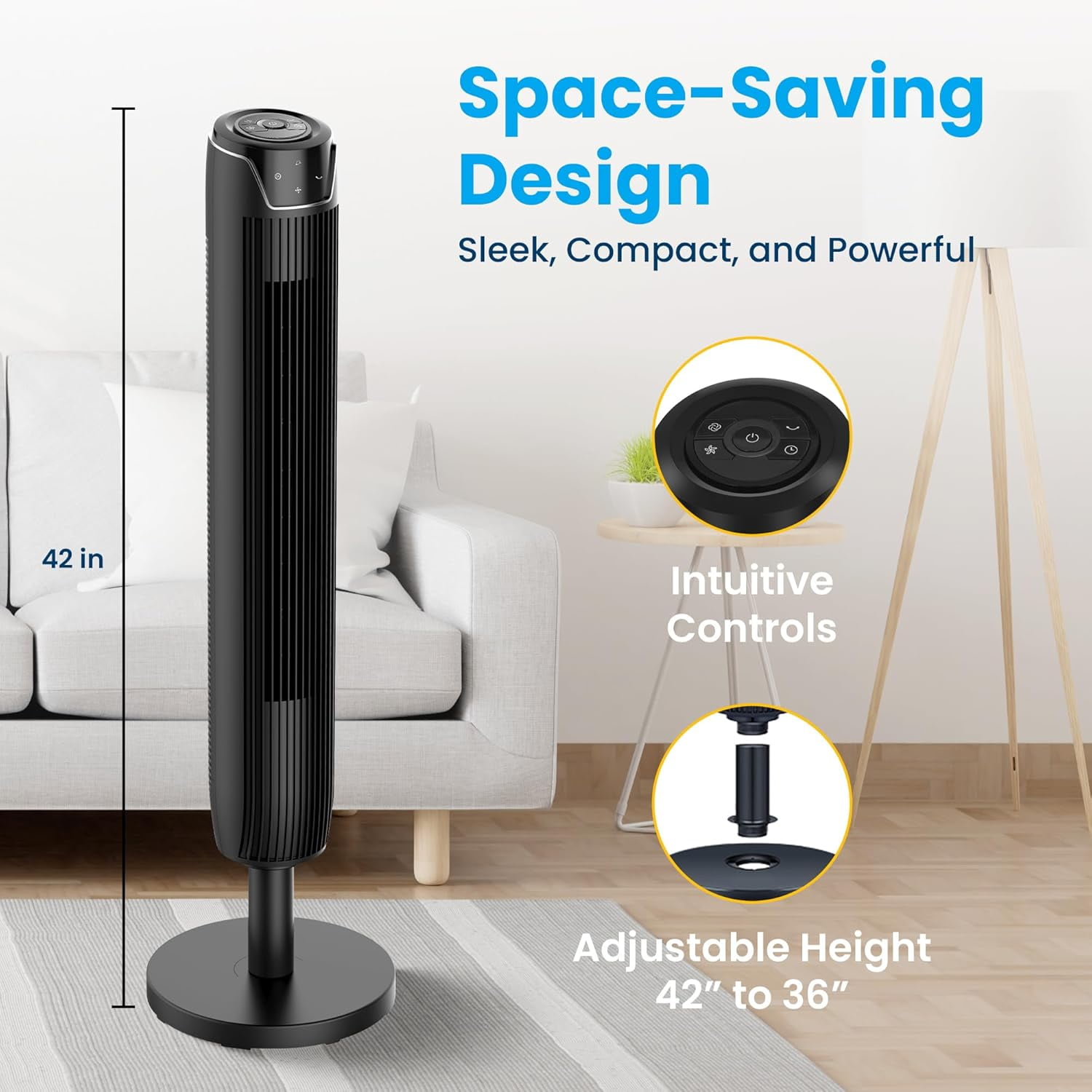 Senville Tall Slim Oscillating Tower Fan with Remote Control