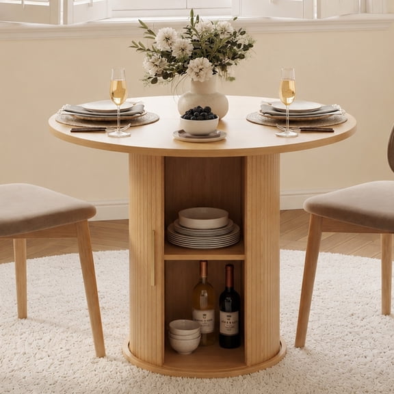 Ktaxon Mid-Century Round Dining Table for 2, 31.5" Modern Dining Room Table with 2-Tier Storage for Small Spaces, Kitchen, Dining Room, Home, Apartment Friendly, Oak