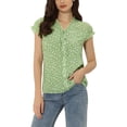 thumbnail image 1 of INSPIRE CHIC Blouse Fleurie pour Femme à Manches Courtes Cap, en Chiffon, Décontractée, à Volants, Hauts m Vert Pâle, 1 of 6
