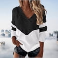 thumbnail image 1 of WREESH Woman Tops Classic V-Neck Long Sleeve Color Block Loose Knit Sweater Hedging Sweater Blouse, 1 of 5