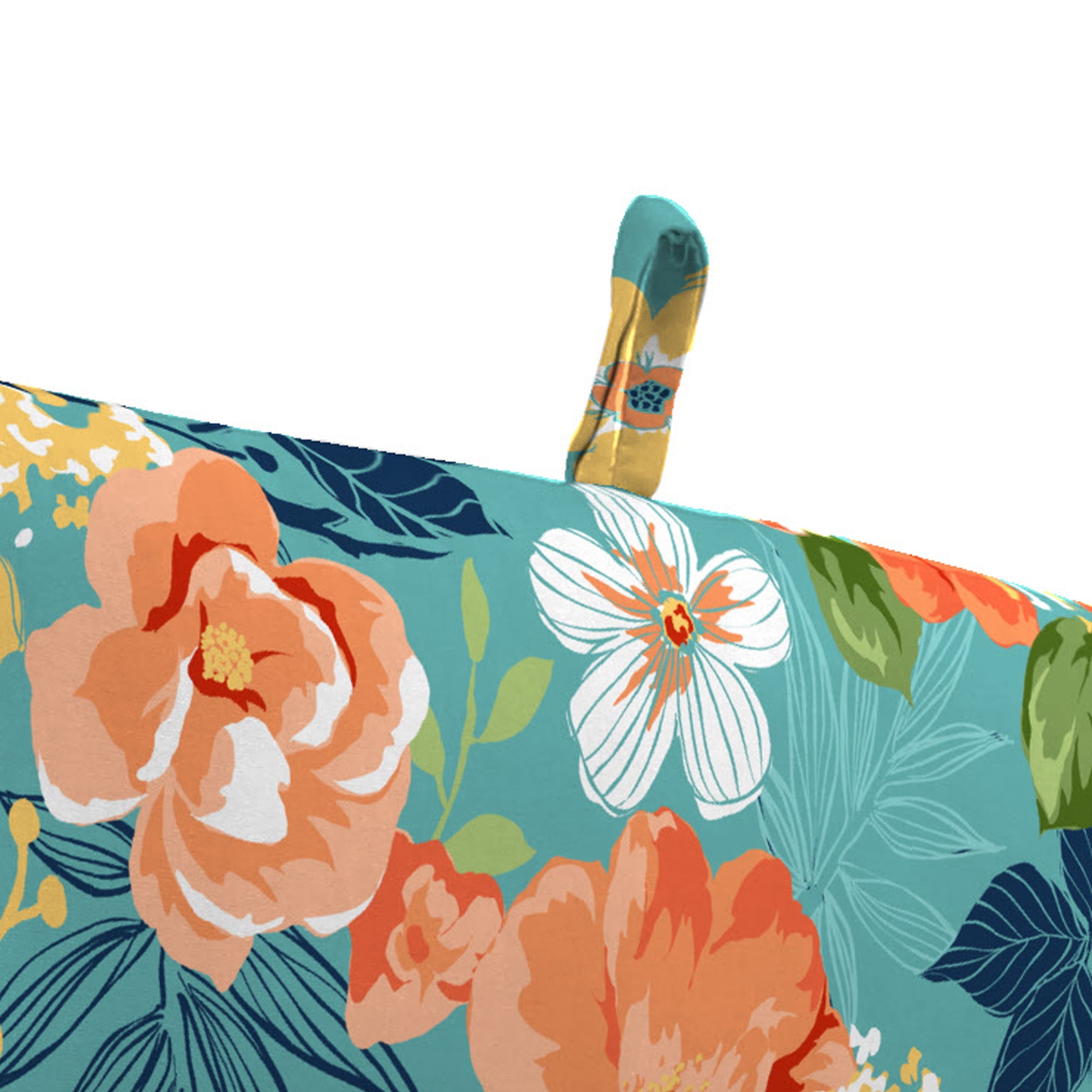 Jordan Manufacturing 44" x 22" Senorita Pelican Turquoise Floral Rectangular Outdoor Chair Cushion with Ties and Hanger Loop