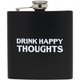 thumbnail image 1 of Funky Junque Stainless Steel Flask - Drink Happy Thoughts (Black), 1 of 8