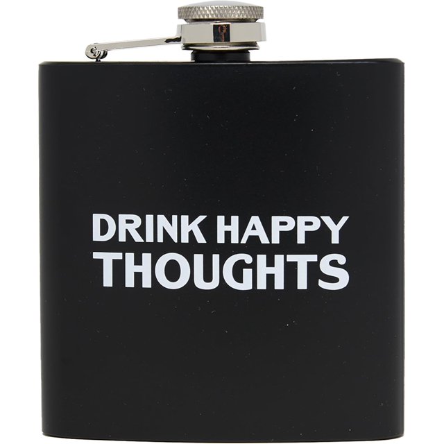 Funky Junque Stainless Steel Flask - Drink Happy Thoughts (Black)