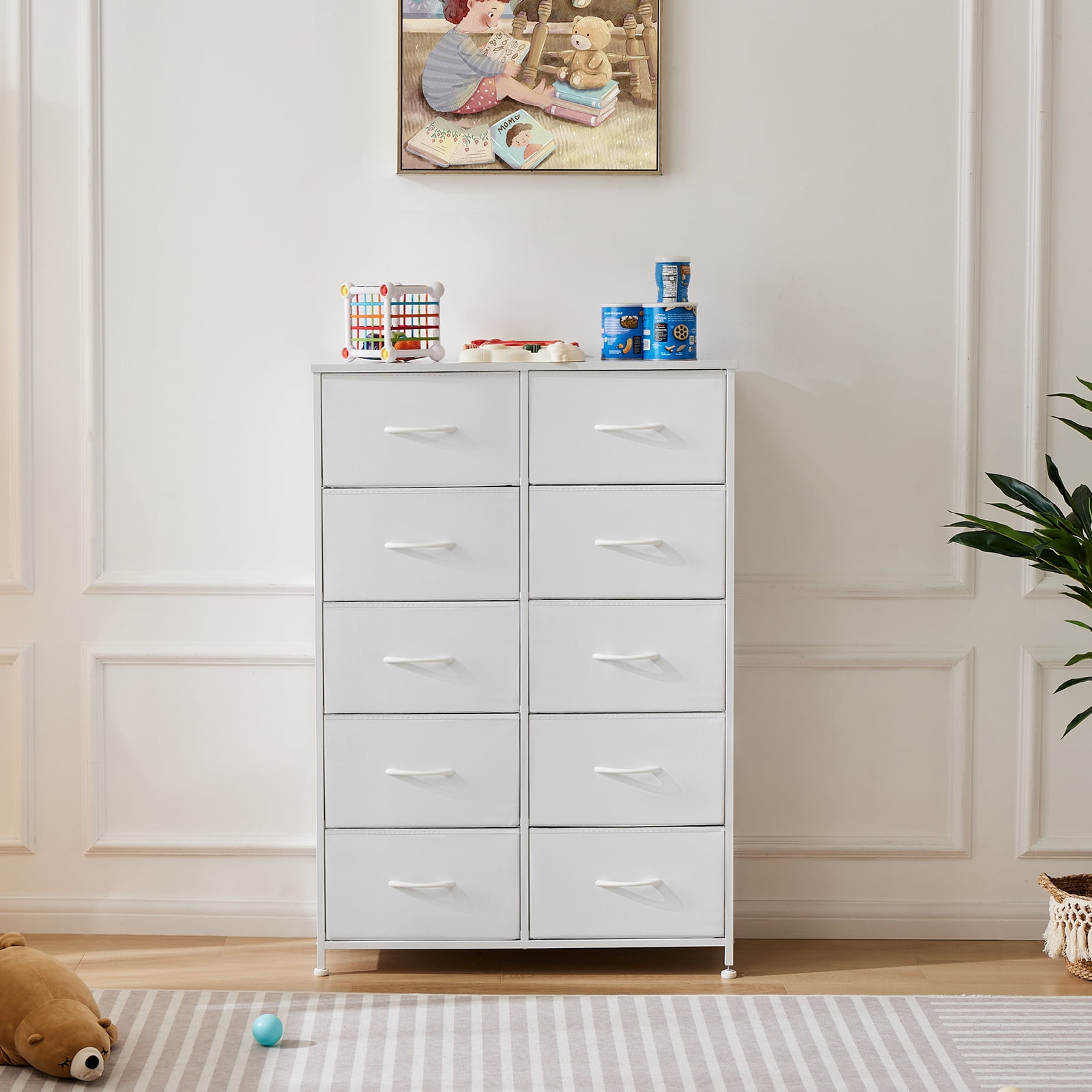 CONCETTA 10-Drawer Fabric Dresser Storage Chest for Bedroom, Closet, Entryway, Storage Furniture for Adults, White
