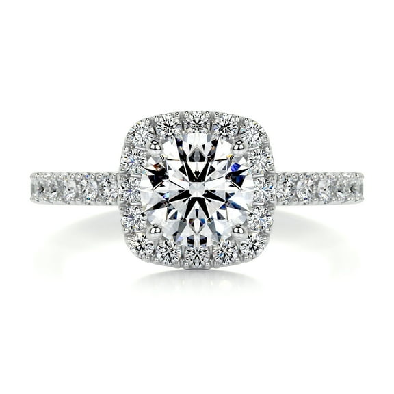 Edge Jewel Wedding Engagement Ring - 14K White Gold Plated Ring for Women's - 1.8 Ct VVS1 Round Cut Solitaire Moissanite Ring for Her - Halo Setting Ring for Her - Eternity Moissanite Band