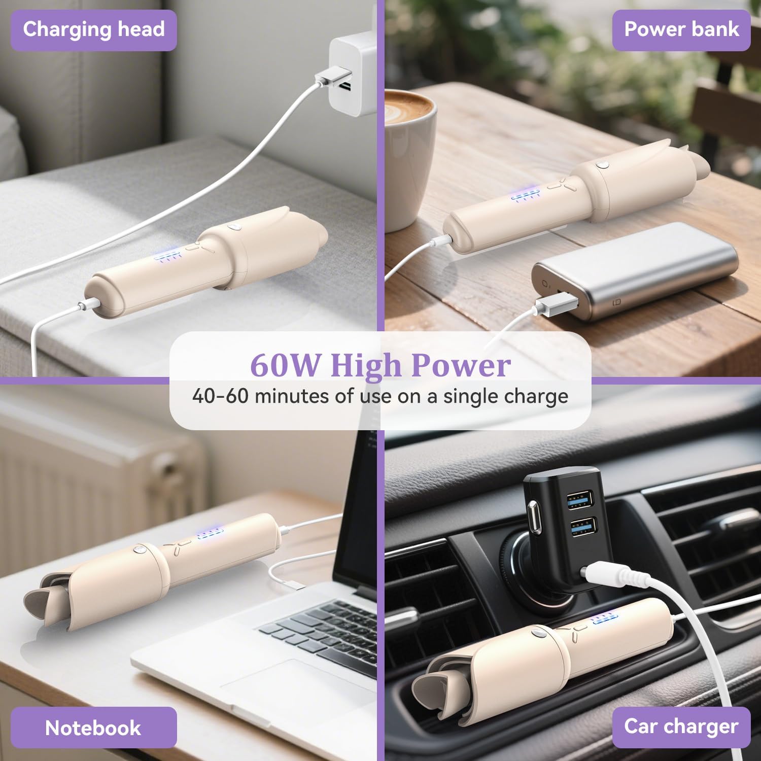 Cordless Automatic Hair Curler, 1.2-Inch USB Rechargeable Auto-Rotating Ceramic Curling Iron with 4 Temperature Settings for Travel