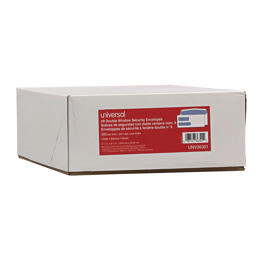 Universal UNV36301 3.88 in. x 8.88 in. #9 Commercial Flap Gummed Double Window Business Envelopes - White (500/Box)