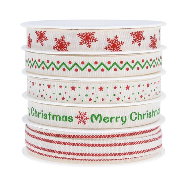 5 rollos de cintas navideñas para envolver regalos, bricolaje para niños y adultos, 10 mm, hecho a mano, 27 yardas, artesanía para flores de