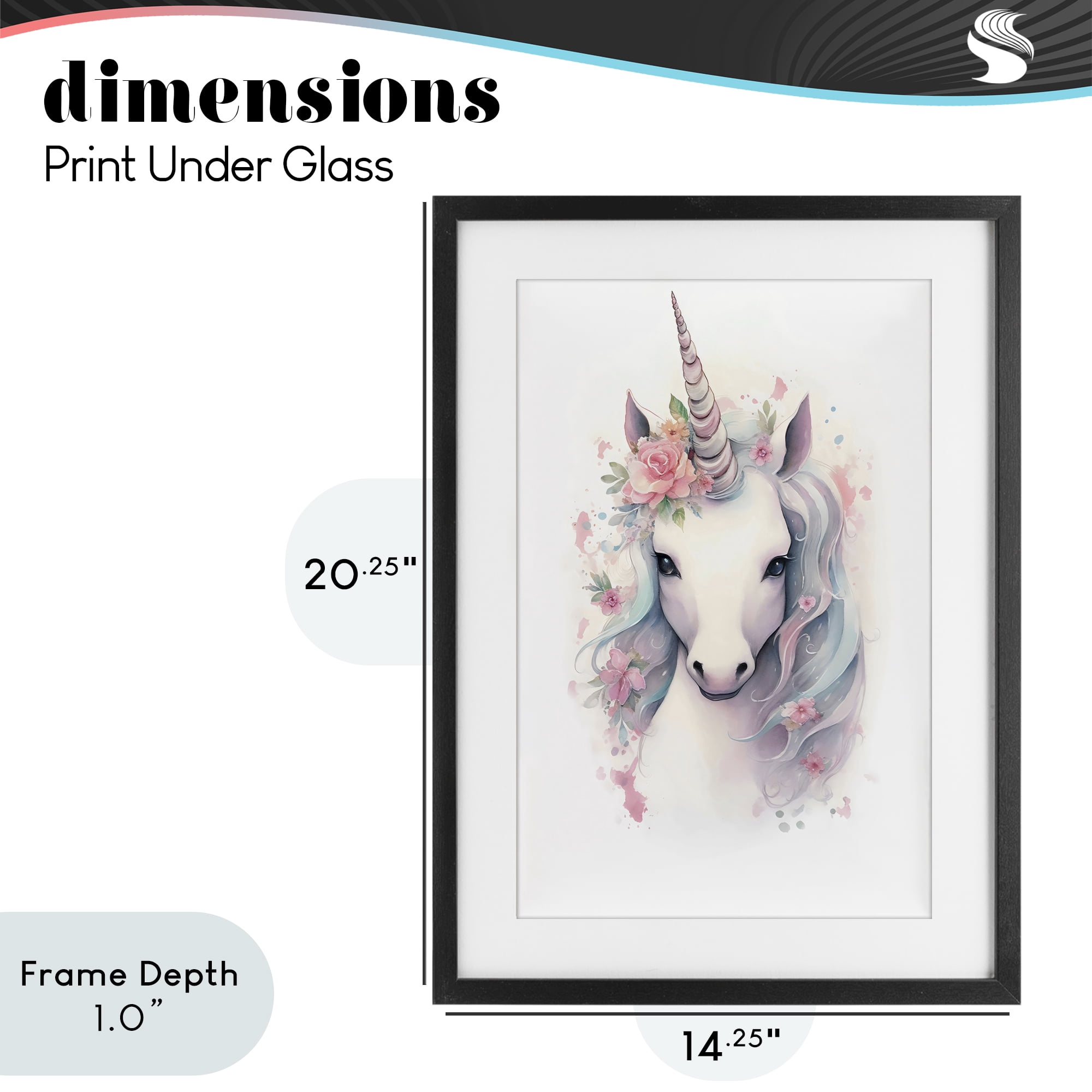 Stupell Industries Unicorn with Pink Flower Crown Black Framed Print Under Glass, design by Creative Studio