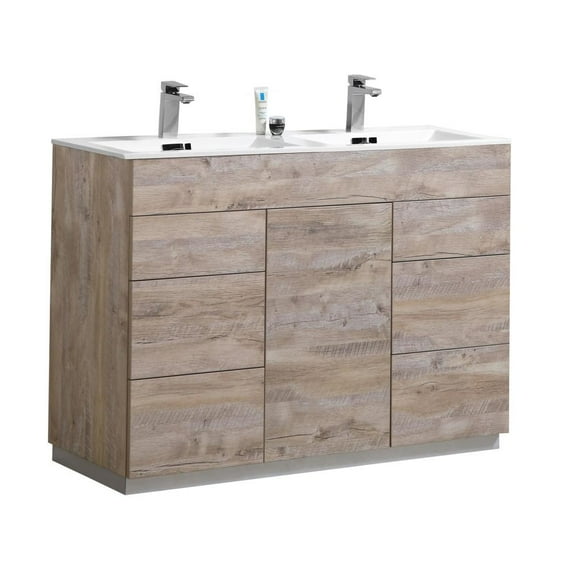 Kubebath Milano 48" Double Sink  Nature Wood Modern Bathroom Vanity