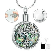 Abalone Shell/Opal Tree of Life with Celtic Knot Cremation Jewelry for Ashes for Women Men Ash Urn Neckless Lockets for Ashes of Loved One