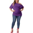 thumbnail image 2 of Agnes Orinda Women's Plus Size Tops Solid One Shoulder Short Sleeve Casual Blouses 2X Dark Purple, 2 of 6
