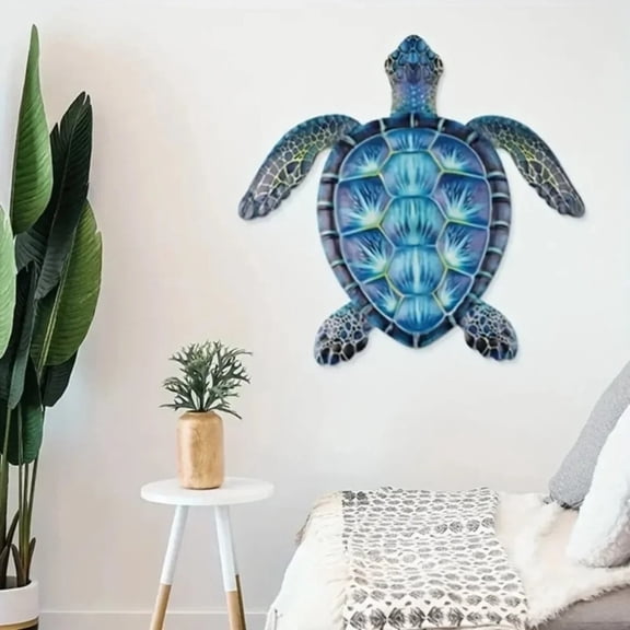 HELLOYOUNG Blue Sea Turtle Metal Wall Art Vintage Home Decor Ocean Animal Wall Sculpture Handmade Rustic Coastal Beach House Decor Gift
