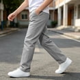 thumbnail image 4 of Amidoa Boys Twill Chino Pants Straight Leg Causal Elastic Waist Regular Fit Stretch Kids School Uniform Pants Gray Size 7-8Years, 4 of 8