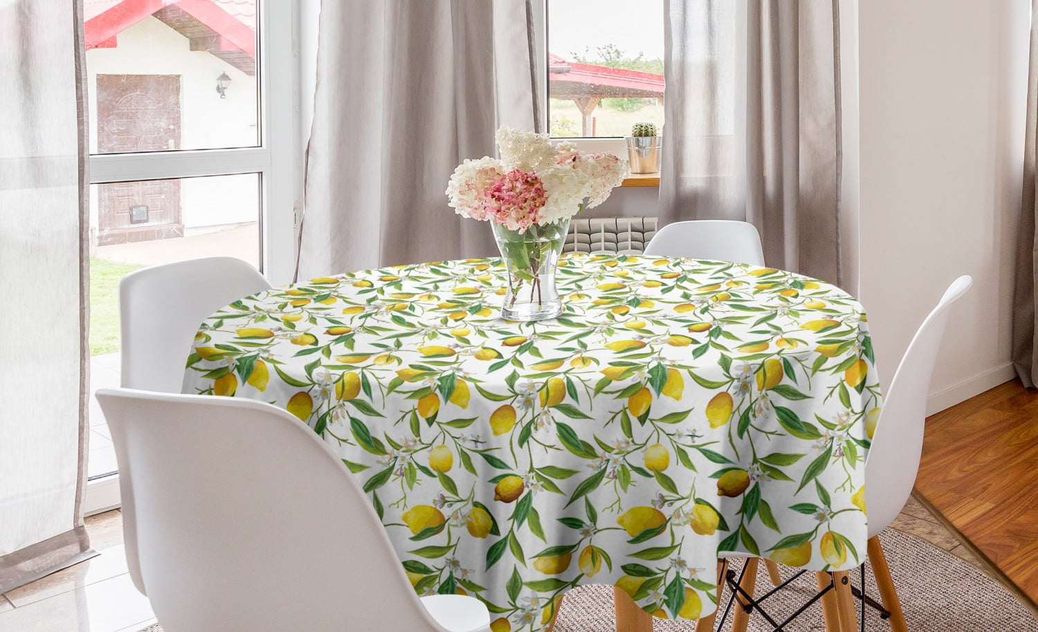 Nature Round Tablecloth, Flowering Lemon Woody Plant Romance Habitat