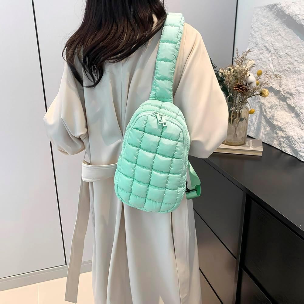 Municipal Puffer Quilted Sling Bag Puffy Crossbody Purse for Women Puffer Fanny Pack Quilted Chest Bag Puffy Waist Bag