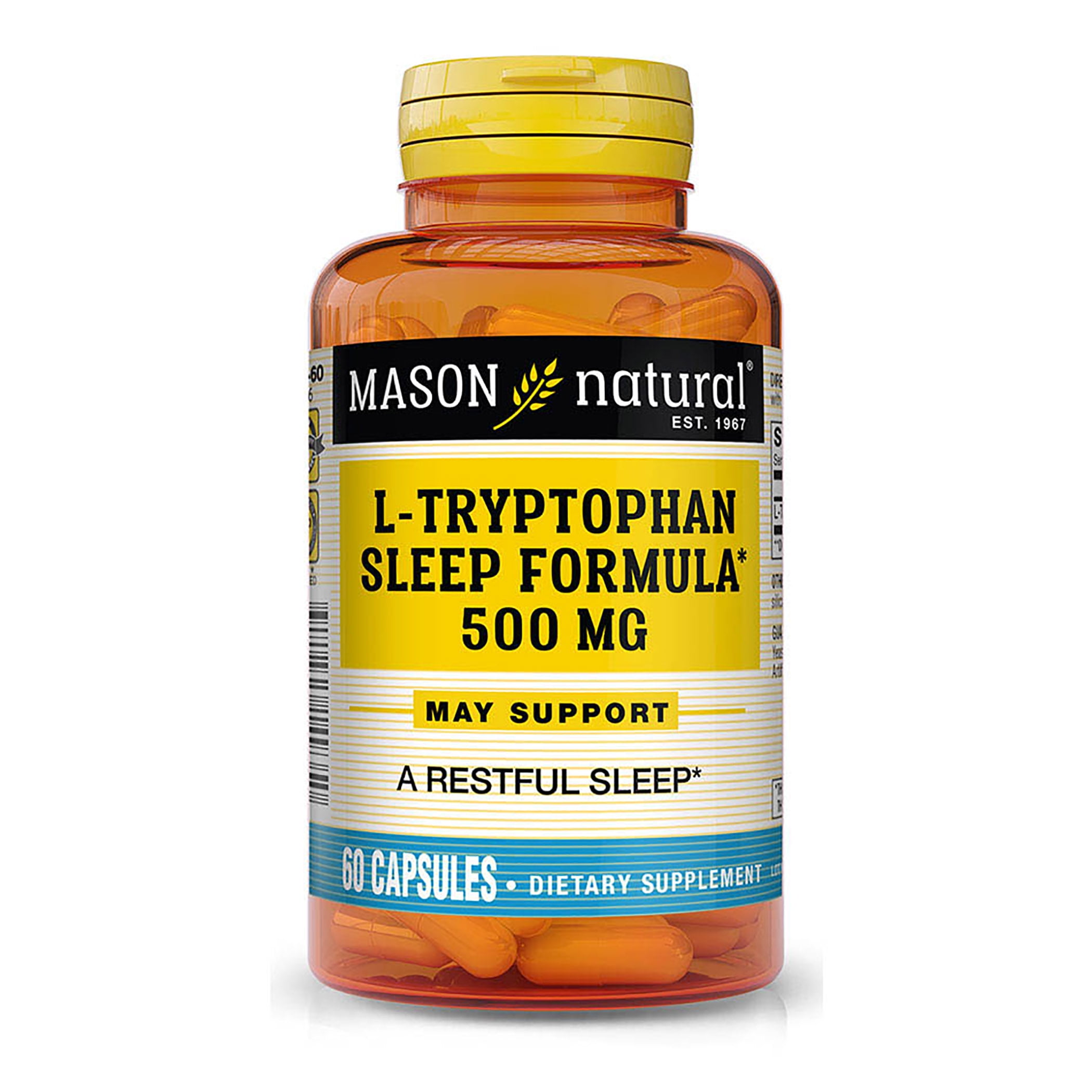 Mason Natural L-Tryptophan Sleep Formula 500 mg - Essential Amino Acid, Advanced Sleep Aid, Supports Restful Sleep, 60 Capsules