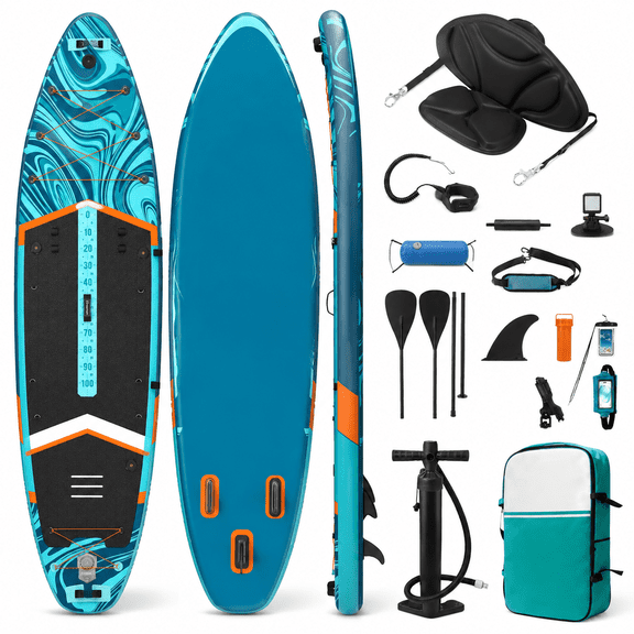 11' Blue Orange Stand Up Paddle Board with Yoga & Carry Bag for Adults