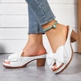 thumbnail image 3 of Rokment Womens Bow Platform High Heels Slip on Dress Sandals for Bride Wedding Summer Bowknot Fish Mouth Open Toe Chunky Block Heels Bridal Dressy Slides White Size 9, 3 of 7