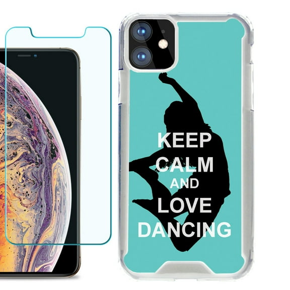 For Apple iPhone 11 Case, Hybrid Bumper Phone Case, with Tempered Glass Screen Protector, by OneToughShield ® - Keep Calm / Dancing