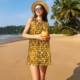 thumbnail image 3 of Balery Bright Shiny Golden Vestidos de verano para mujer con estampado: vestido holgado sin mangas, vestido playero informal y cómodo para días calurosos., 3 of 7