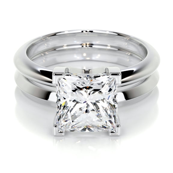 Blue Jewelry 14K White Gold Plated Moissanite - Princess Cut Excellent 1.7 Ct Moissanite Ring For Women's - Two Band Moissanite Rings for Her - Solitaire Moissanite Rings for Women's - Gifts For Her